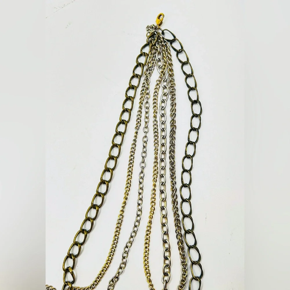 Vintage 7-Strand Mixed Metal Layered Chain Necklace - Picture 4 of 10